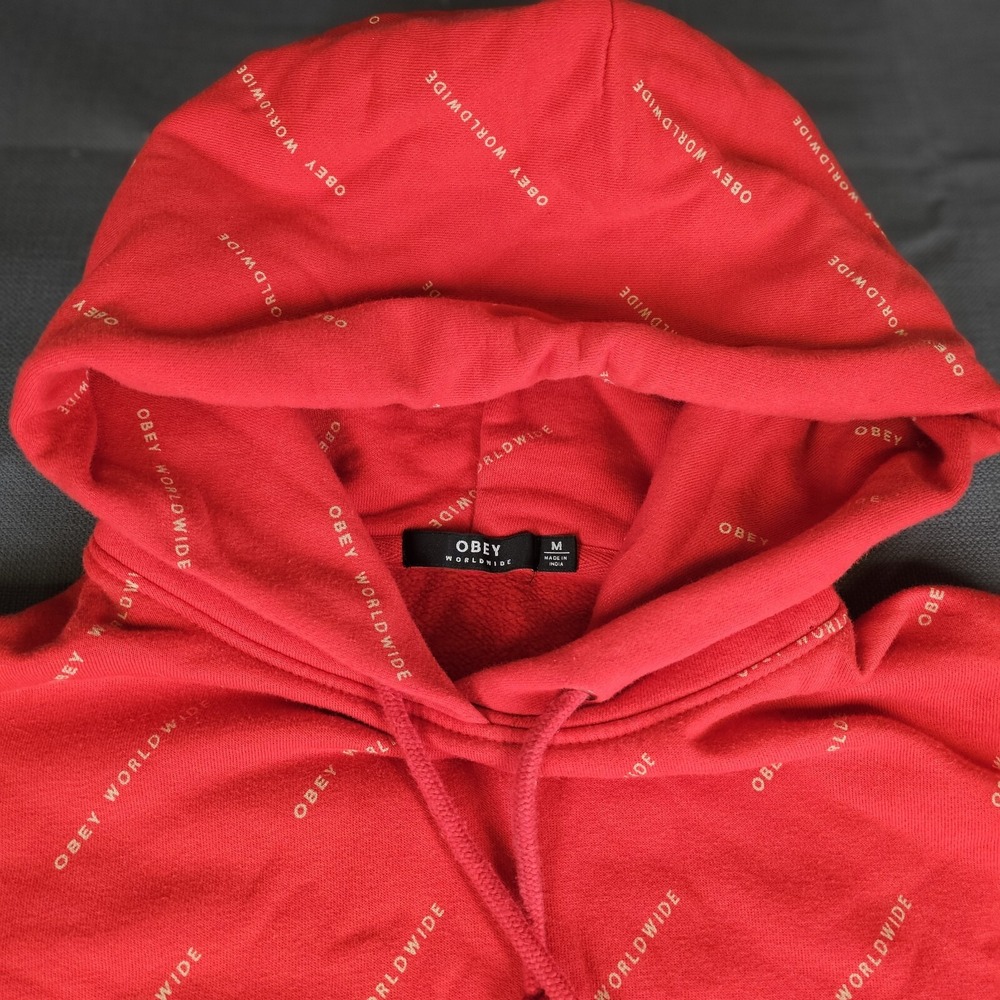 OBEY WORLDWIDE Red All Over Logo Hoodie Sweatshirt‎ Size M